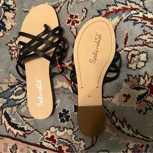 ⭐️ Splendid Black Sandals with Crisscross Straps and Tan Sole